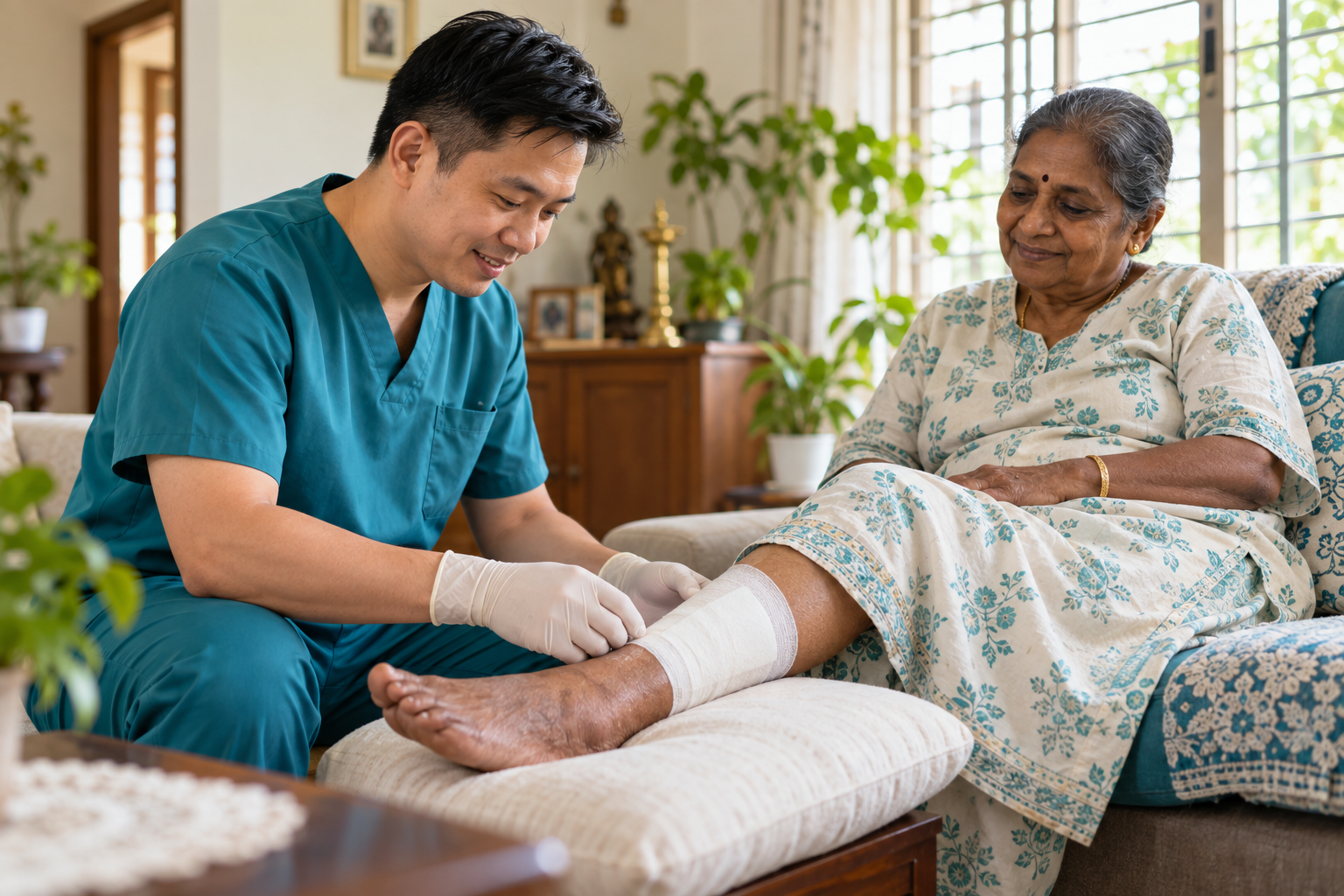 Illustrative care scene for Leg Ulcers Due to Poor Circulation